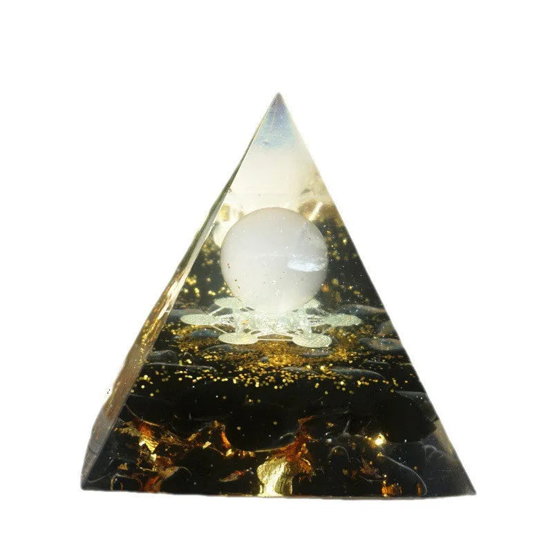 6CM pyramid decoration natural crystal gravel in clear epoxy resin, geometric resin craft ornament