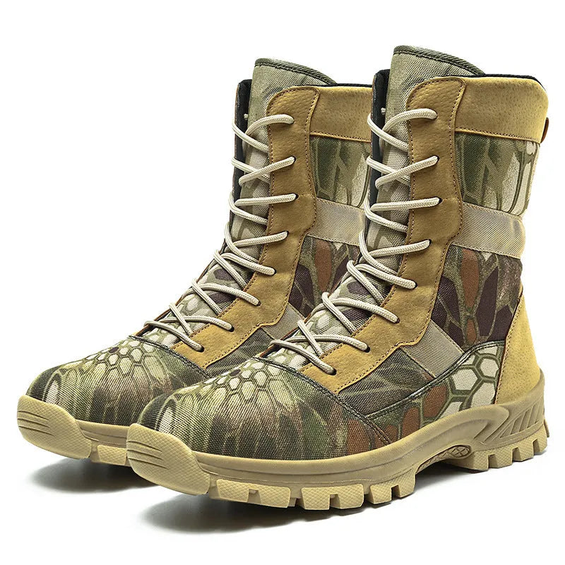 Men's black mesh high-top Martin boot with sports styling and totem detail on side.