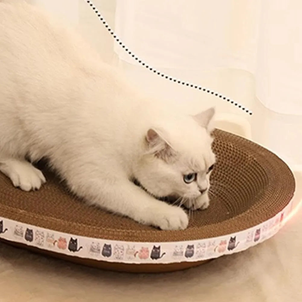 Oval cat scratch bed cardboard cat scratcher 2 in 1 lounger bowl nest for indoor cats, available in four sizes