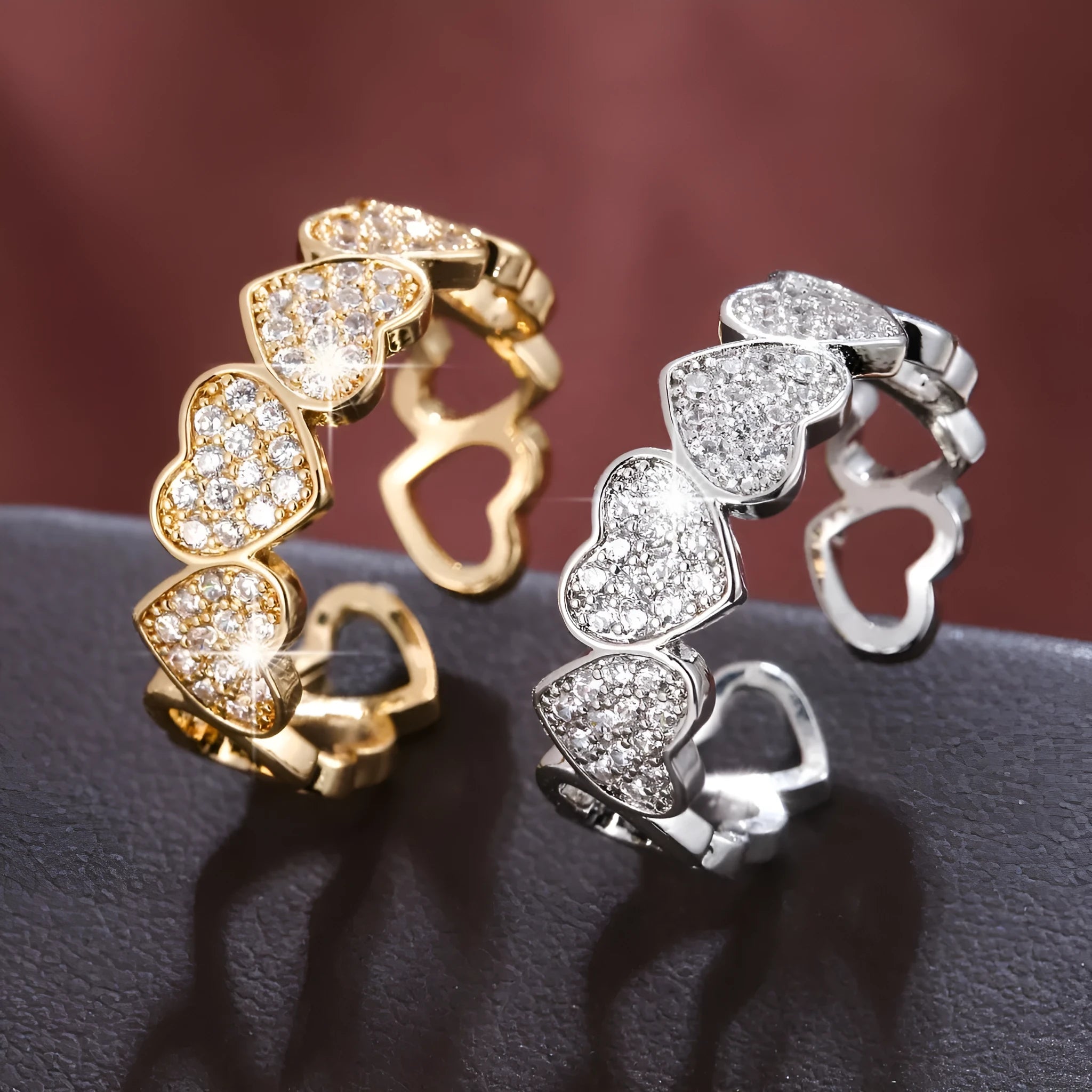 Adjustable opening couples ring with heart design in gold or silver finish