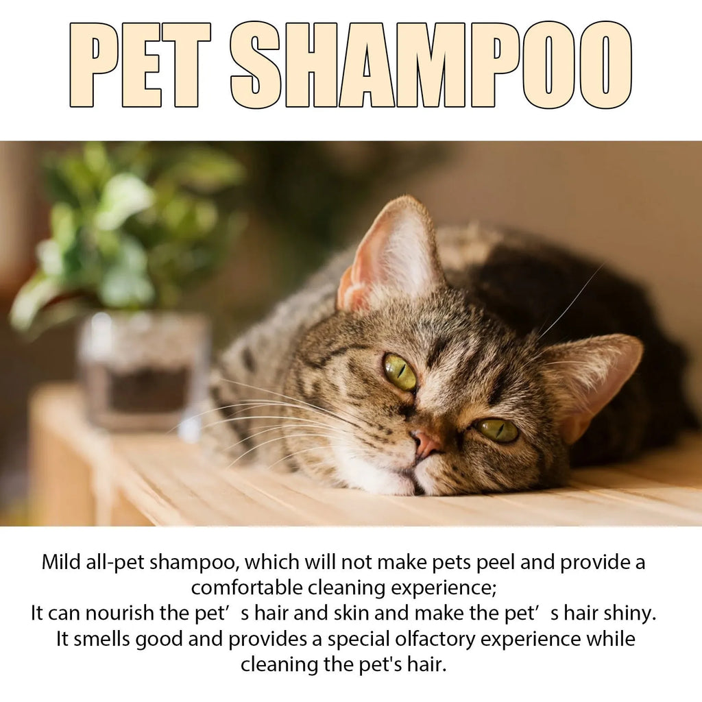 Bottle of mild dog shampoo for soft, clean hair, shown in 100ml and 300ml sizes.