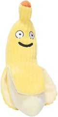 Yellow banana-shaped plush cat toy with crinkle paper and textured strip