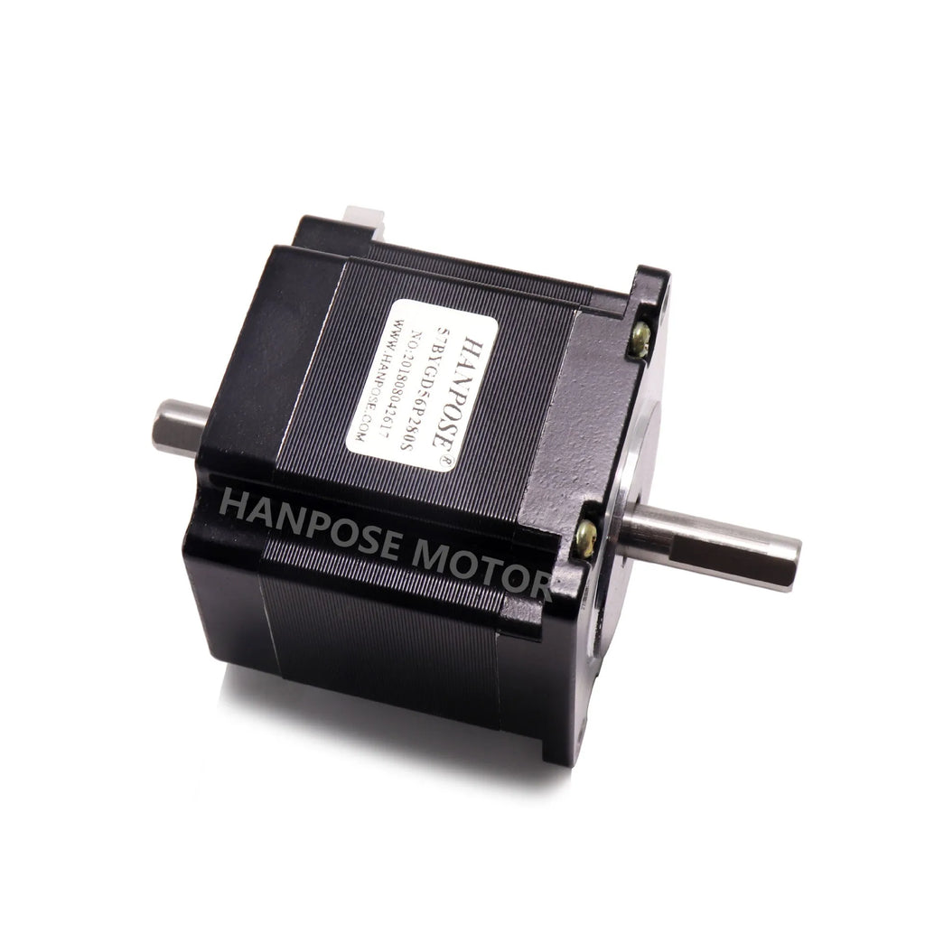 Double output shaft stepper motor 57BYGH56-SZ with 1.26Nm torque on white background