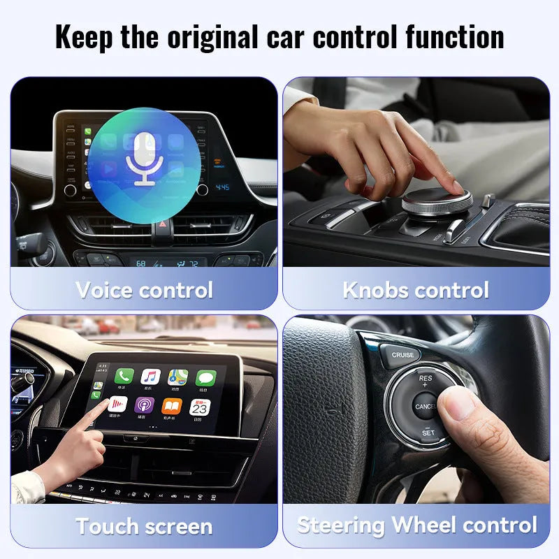 Black mini 2-in-1 CarPlay USB interface wireless adaptor with ABS PC construction
