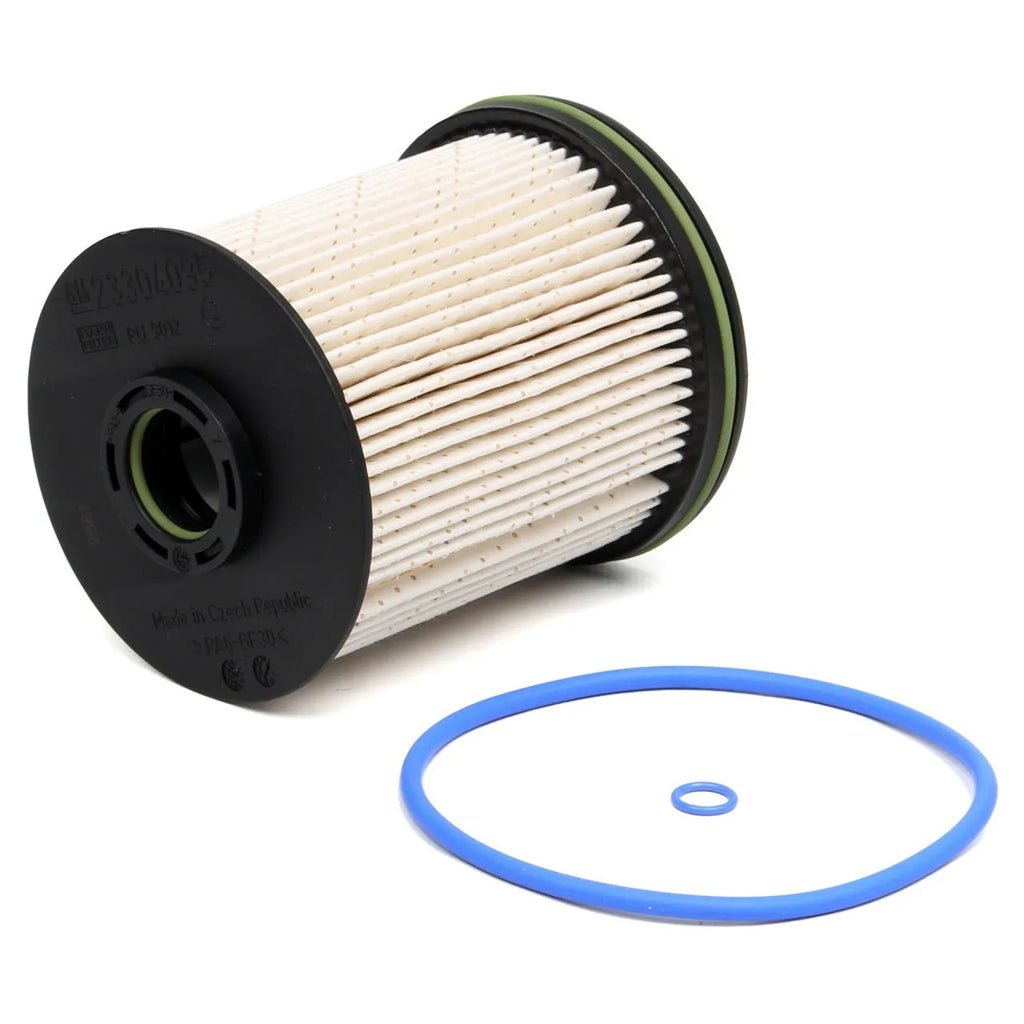 Diesel fuel filter element with gasket for Vauxhall and Opel Astra models showing 106mm height