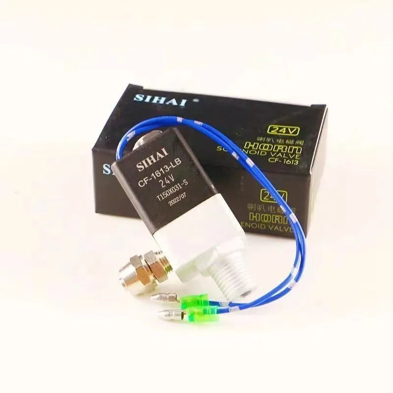 Black dual trumpet air horn kit with compressor unit for 12V and 24V vehicle installation