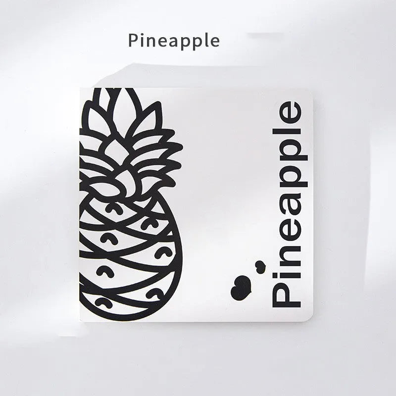 Square fruit pattern notebook with colour embossed cover showing pineapple design, 14.5cm dimensions