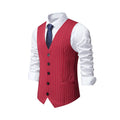 Men's striped suit vest in non-iron polyester with miter bottom hem for business formal wear