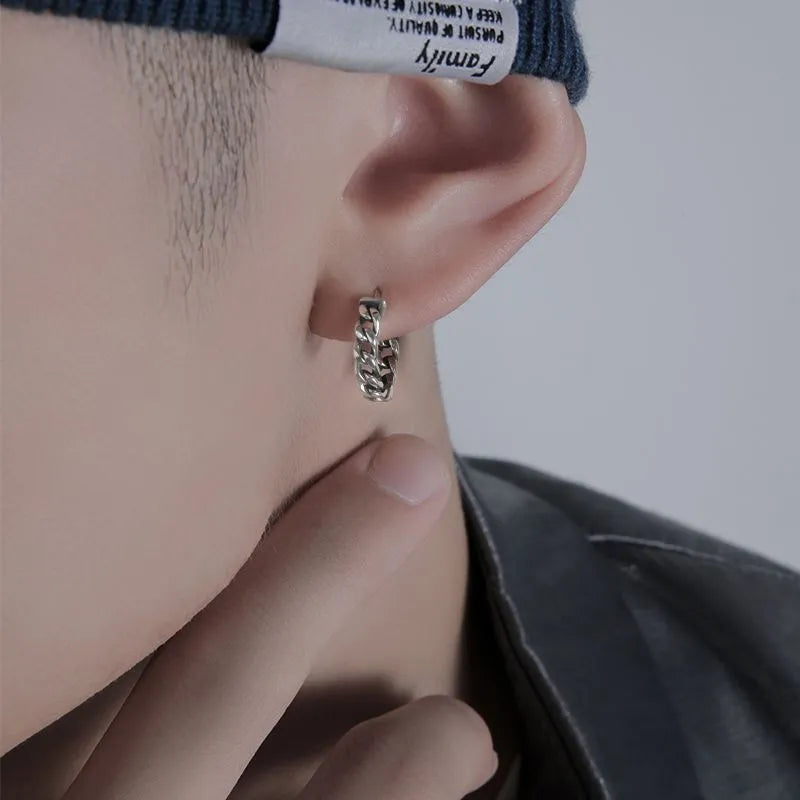 Men's geometric copper hip hop earrings in 10mm and 14mm sizes on a plain background.