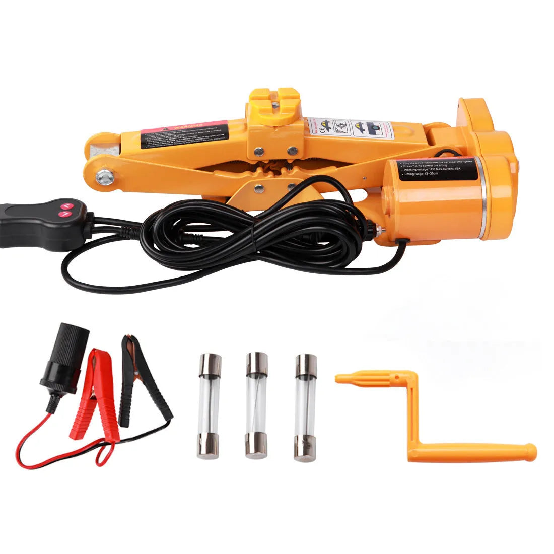 TY002 vehicle-mounted electric hydraulic jack kit with 2-tonne capacity on 5kg base