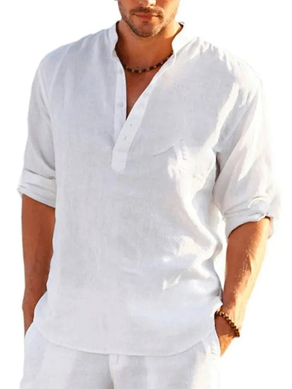 British style short sleeve shirt with striped pattern made from bamboo hemp fabric.