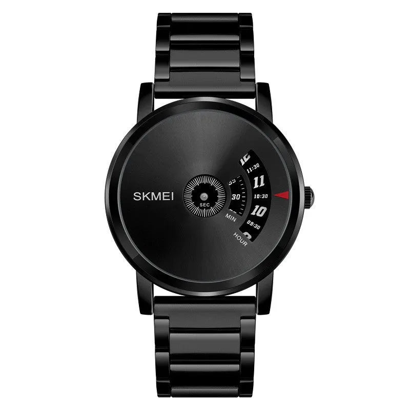 Creative business men's quartz watch with 39mm silver dial, stainless steel back, and alloy case on a steel belt