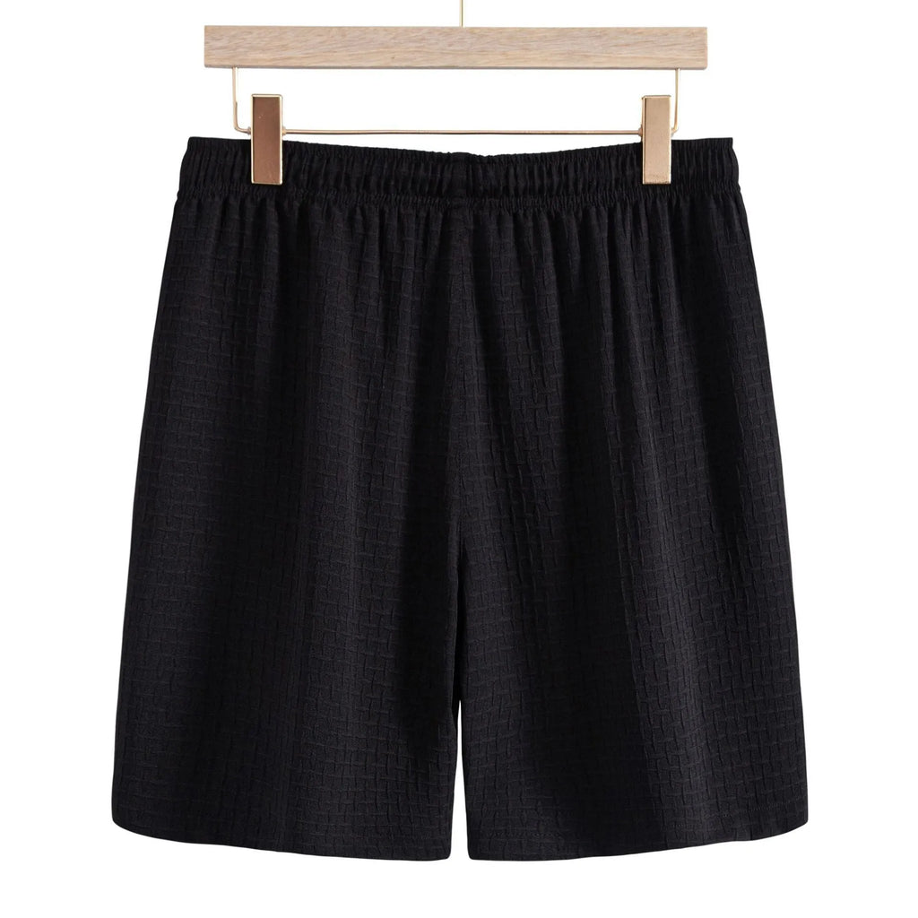 Men's black cotton blend short sleeve shirt and shorts summer suit on hanger