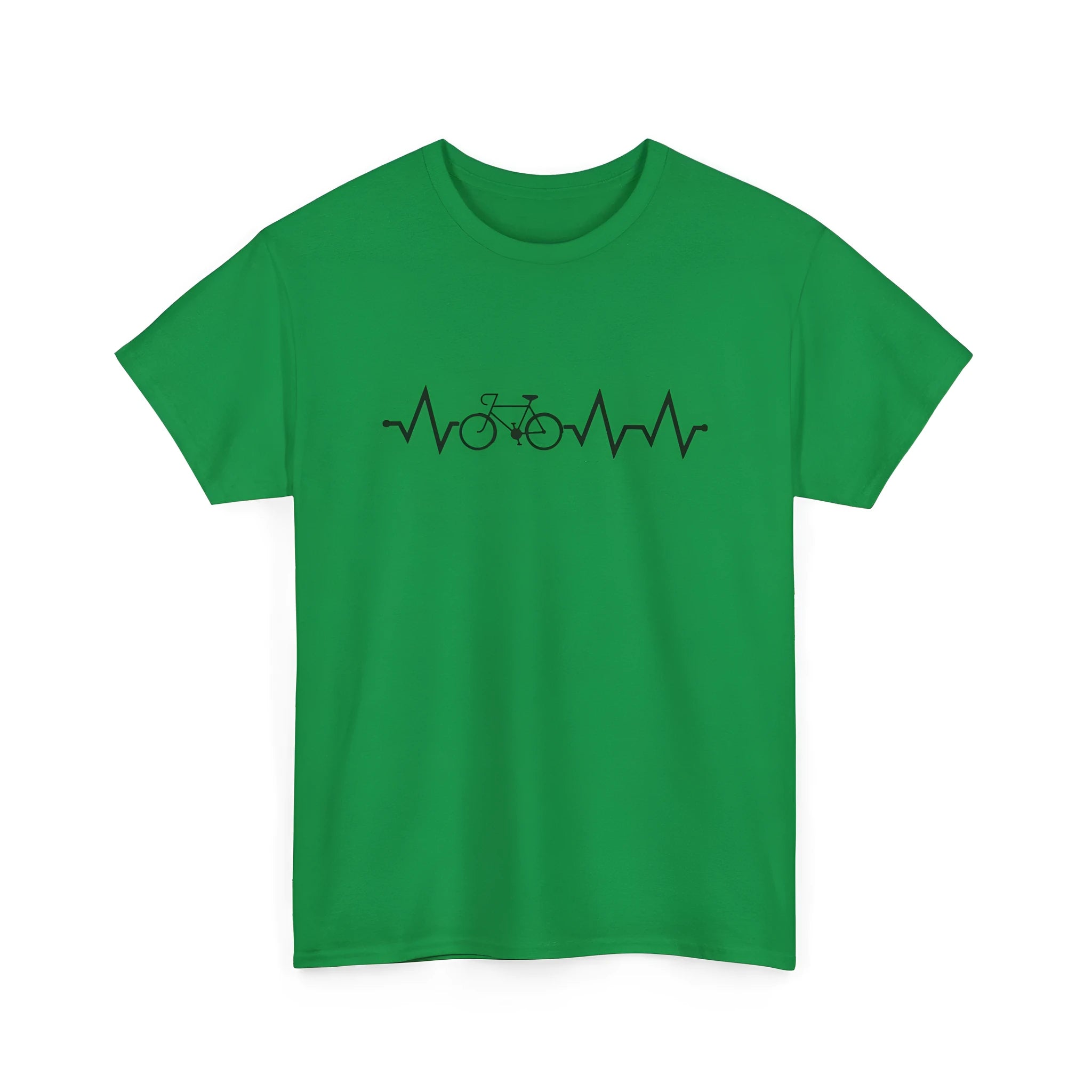 Green cotton short-sleeve t-shirt with printed letter design showing regular sleeve fit