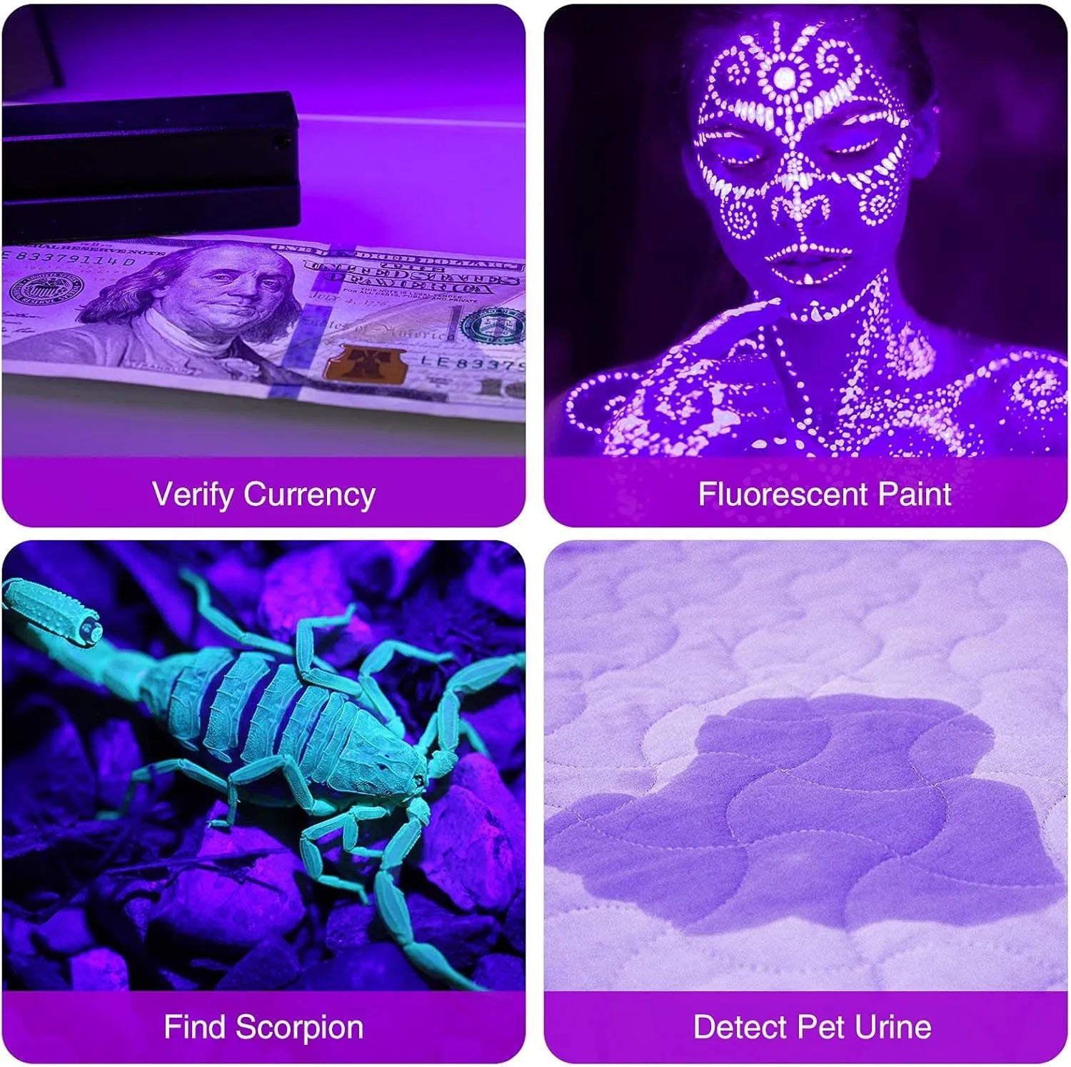 LED UV flashlight blacklight torch aluminium alloy 395-400nm for pet stain detection