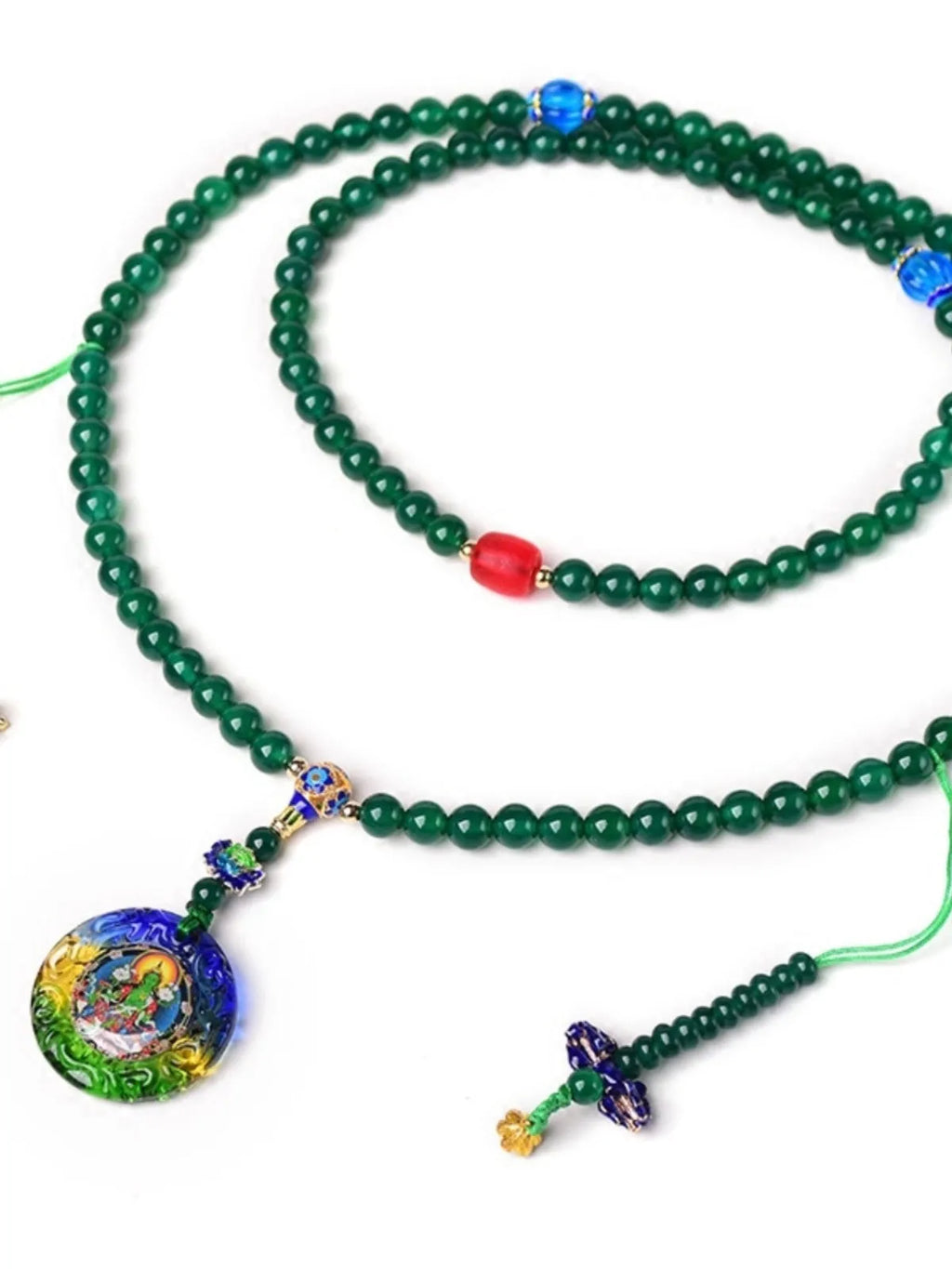 Natural green agate 108 thangka pendant multi-circle bracelet handmade unisex