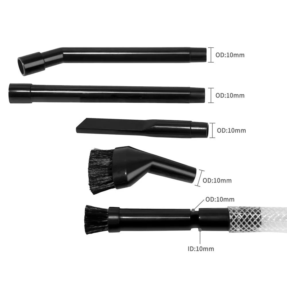 Eight-piece set of small vacuum cleaner suction heads and nozzles for detailed cleaning.