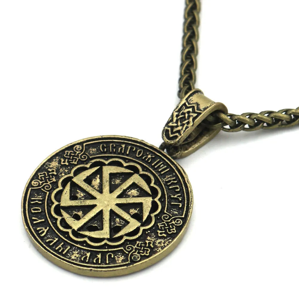 Lunavin ODing alloy pendant necklace on a snake bones chain with antique silver finish beside a leather rope option.