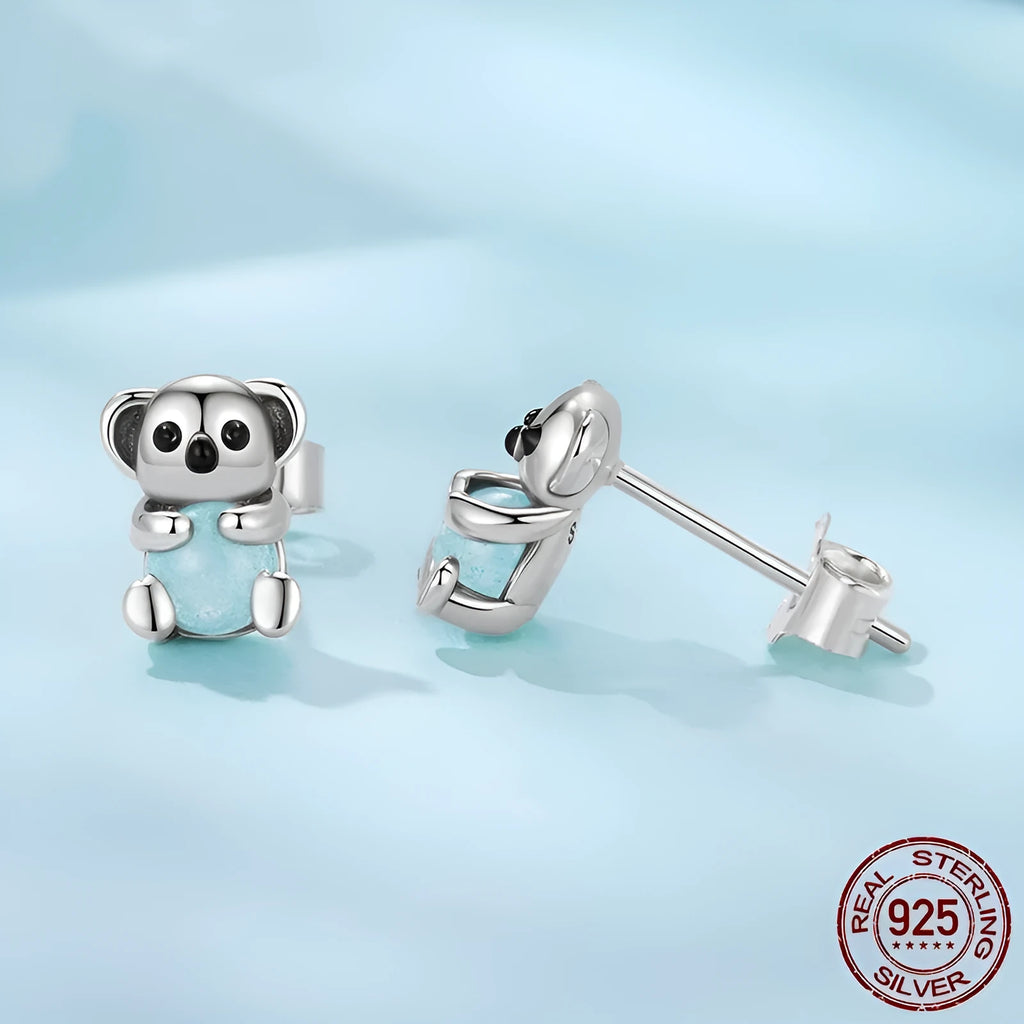 Pair of S925 sterling silver koala earrings with dripping oil polished finish, colour SCE1902