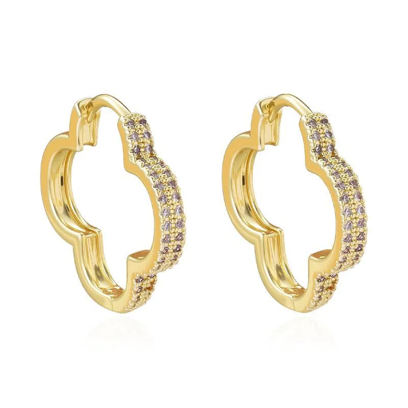 Heart-shaped earrings with micro-inlaid zirconia in gold copper finish for women