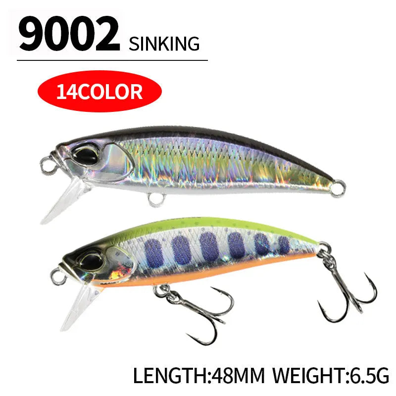 Japanese Mino fishing lure for snakehead and mandarin fish, 48mm length, 14 colour options