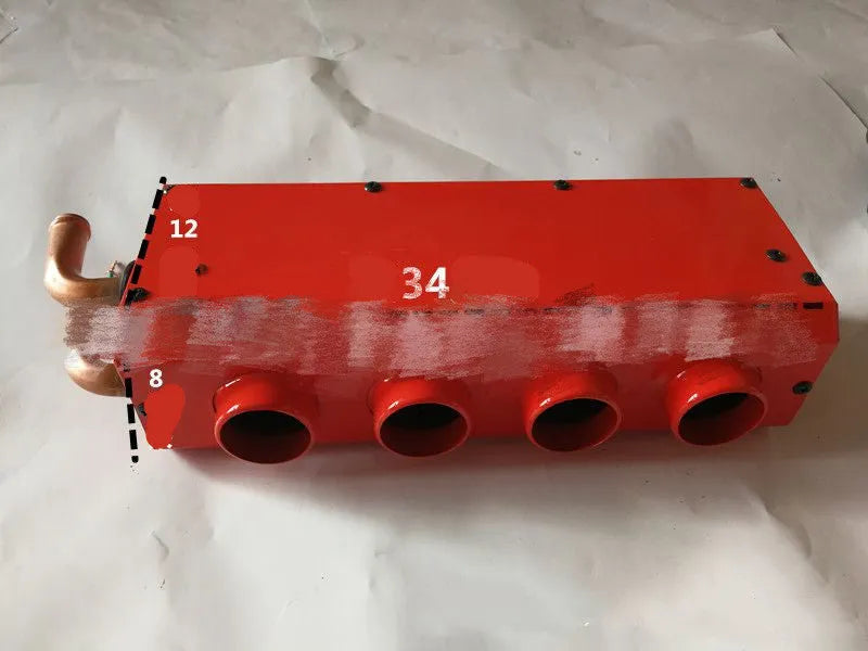 Metal car heater unit with copper pipe connections for engine waste heat utilisation