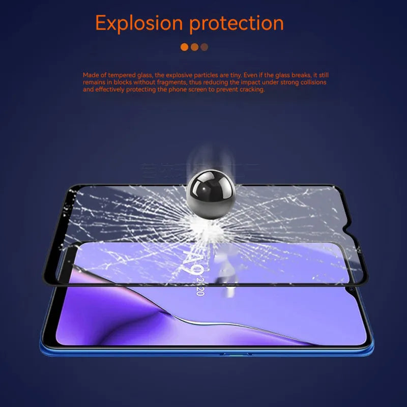 Full screen tempered glass screen protector for OPPO A9 2020 in black