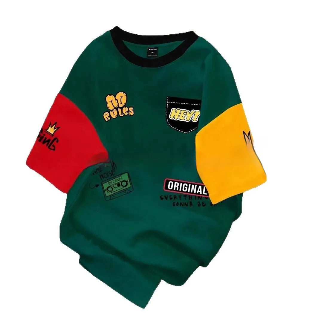 Men's printed loose-fit t-shirt with digital letter pattern in multiple colour options