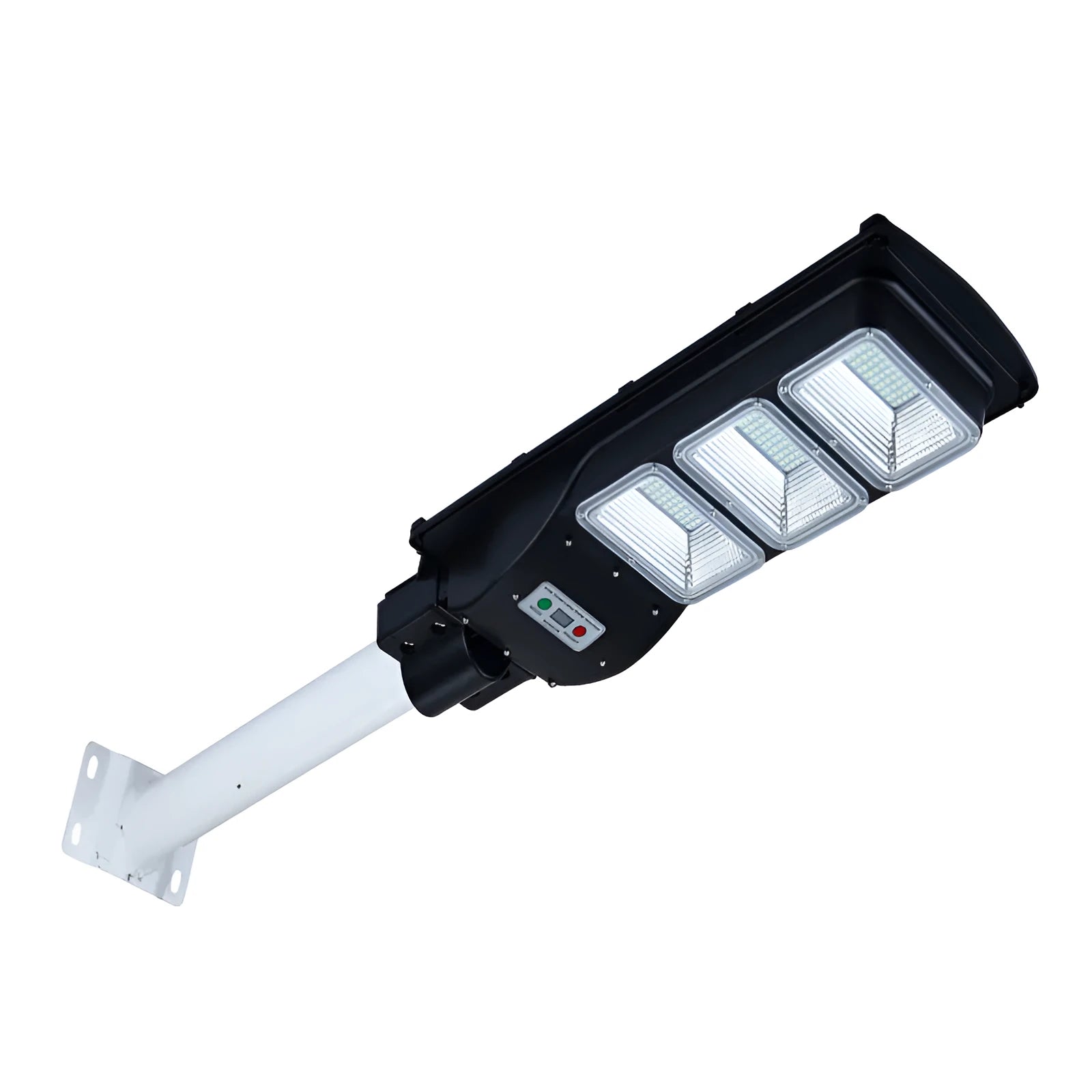 Integrated solar street light unit with LED illumination for outdoor pathway and garden lighting