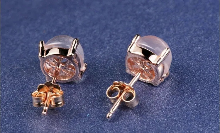 Rose gold drop shape synthetic quartz stud earrings with Korean style design