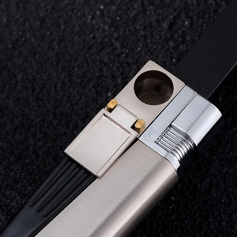 Silver square cover 2-in-1 metal pipe lighter, refillable butane, 9.2 cm long, zinc alloy and ABS construction