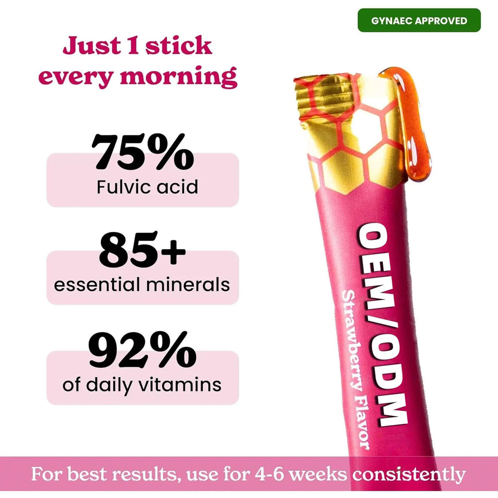 Bottle of 30 shilajit honey sticks with saffron for energy and immune support