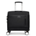 Black 18-inch Oxford cloth business suitcase with telescopic handle and universal wheels.
