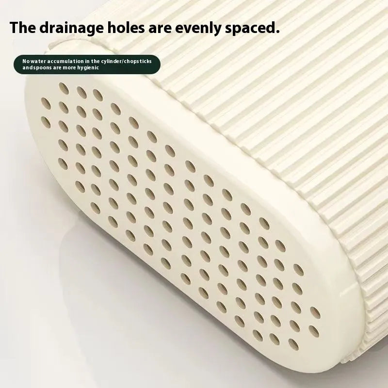 Beige plastic wall hanging chopstick holder basket for kitchen utensil storage and drying