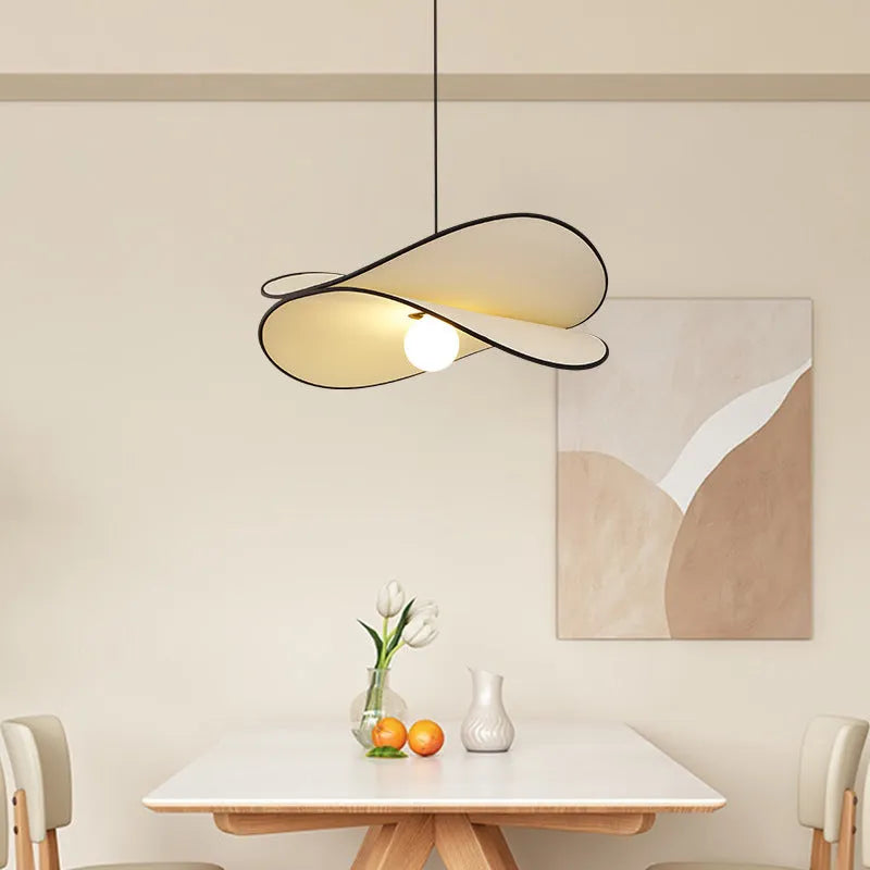 Modern French style fabric chandelier pendant light in 40cm size with warm light, hung in a bedroom