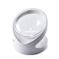 Clear white elevated cat food bowl with ergonomic tilt design for neck protection