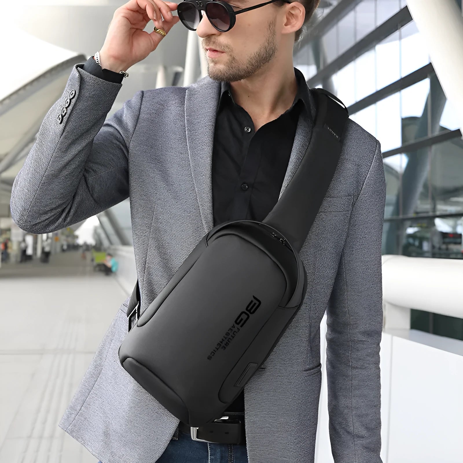 Men's Oxford cloth shoulder bag with letters design and multiple compartments for business travel
