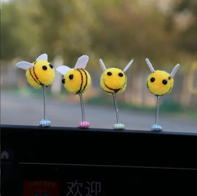 Small yellow and black swing spring bee car decoration made from fur material
