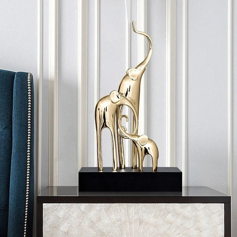 Fortune Bring Elephant resin decorative ornament in bright gold, rose gold, silver or retro colour finishes