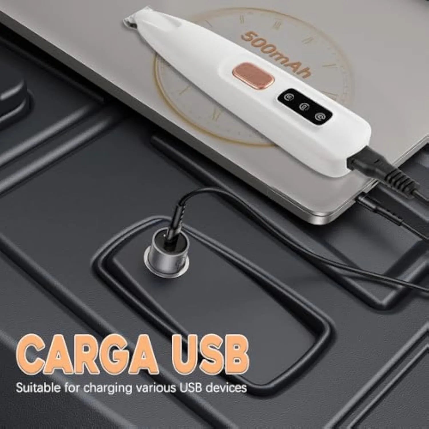 White dog paw trimmer with LED light and rechargeable USB cable