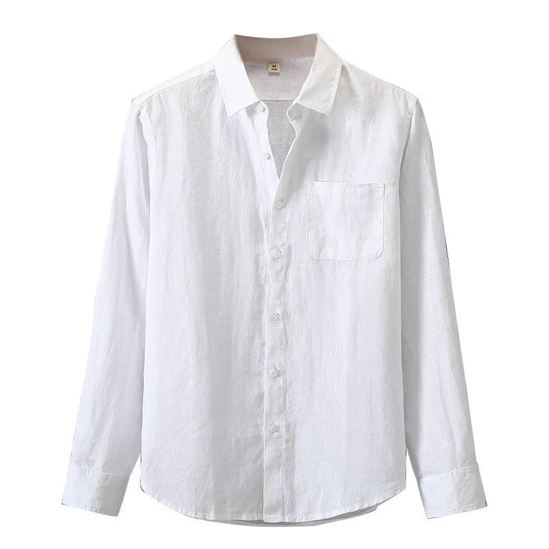 Linen long sleeve loose sun protection cardigan shirt in solid colour with cardigan style and Chinese design