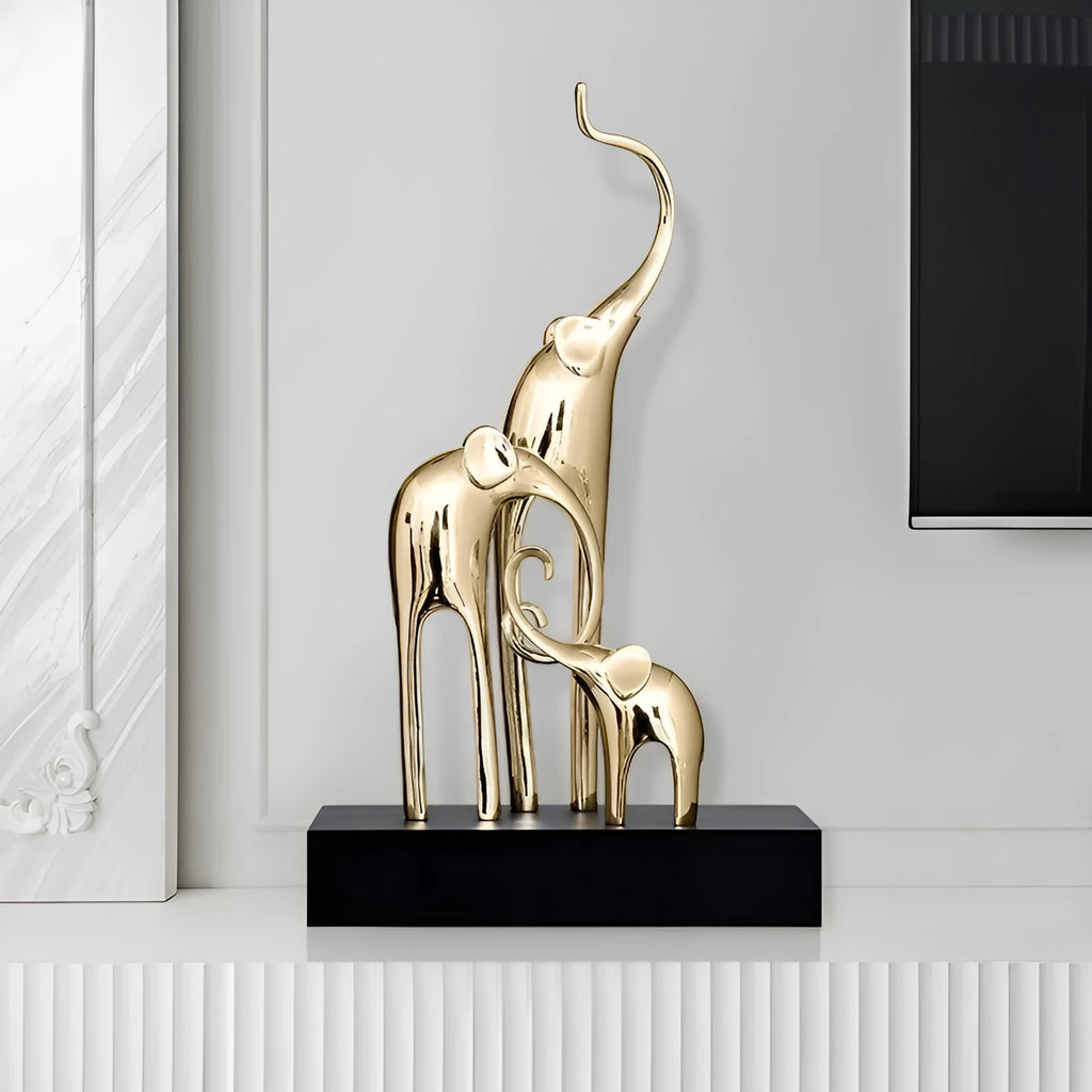 Fortune Bring Elephant resin decorative ornament in bright gold, rose gold, silver or retro colour finishes