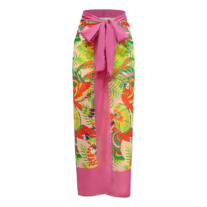 Retro pink floral print one-piece swimsuit for women with V-neck, tummy control and attached skirt