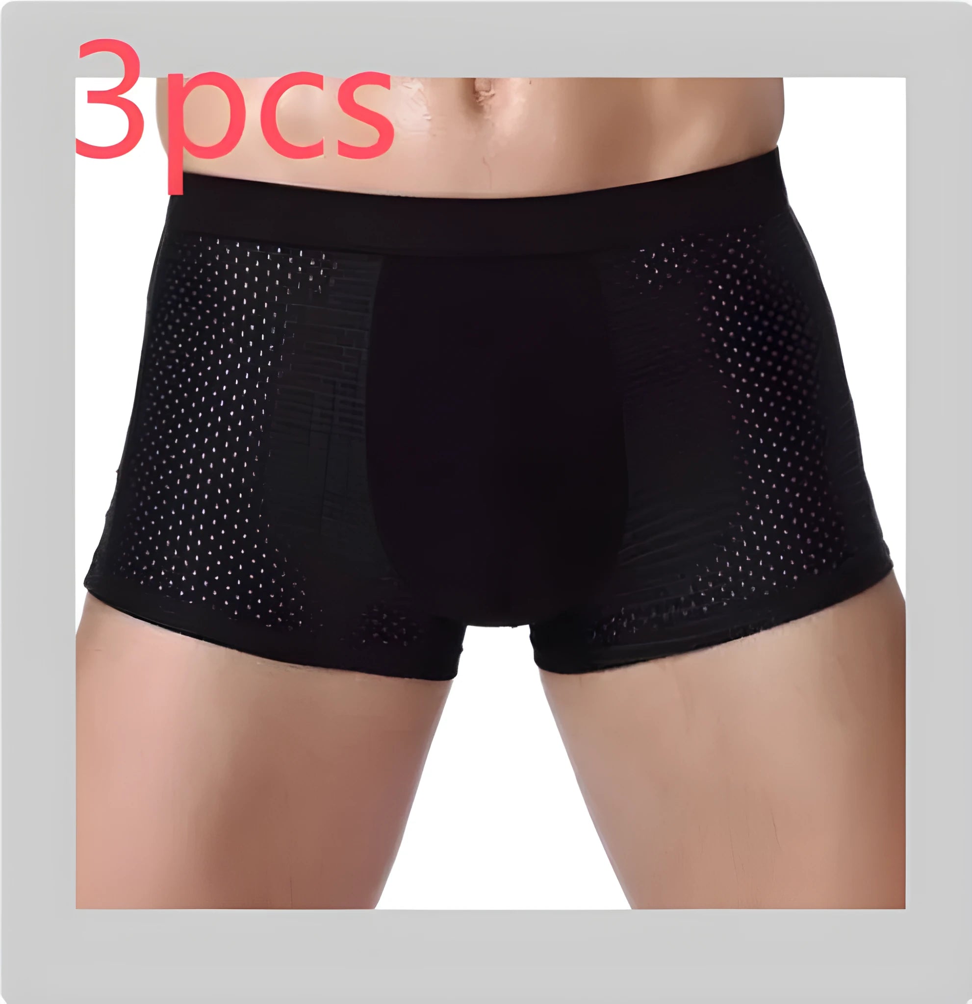 Men's solid colour modal boxer briefs with U-convex design on a mid-waist, shown in multiple size options.