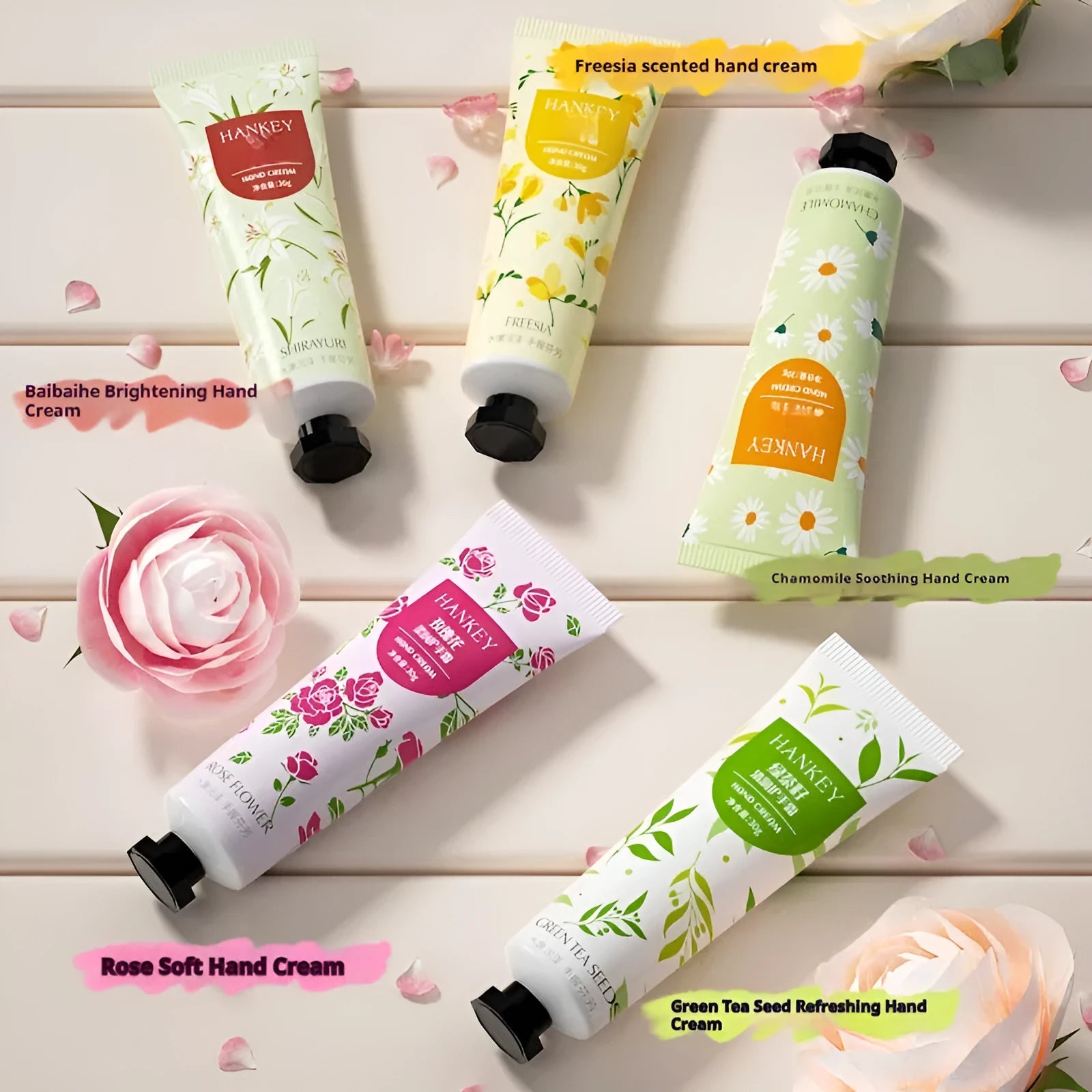 30g tube of fruit-infused hand moisturising cream with ten scent varieties