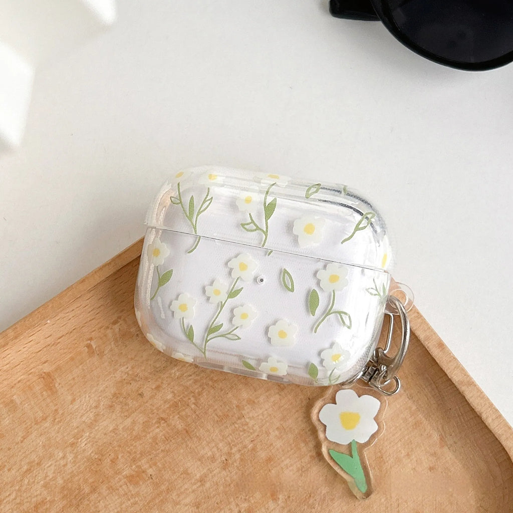 White floral transparent TPU protective cover for Apple AirPods charging case