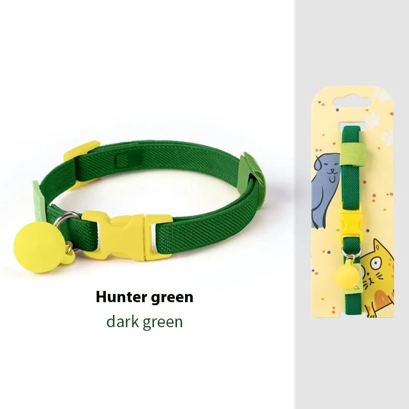 Small dog collar in polyester with high elasticity adjustment between 22-32cm showing seven colour options
