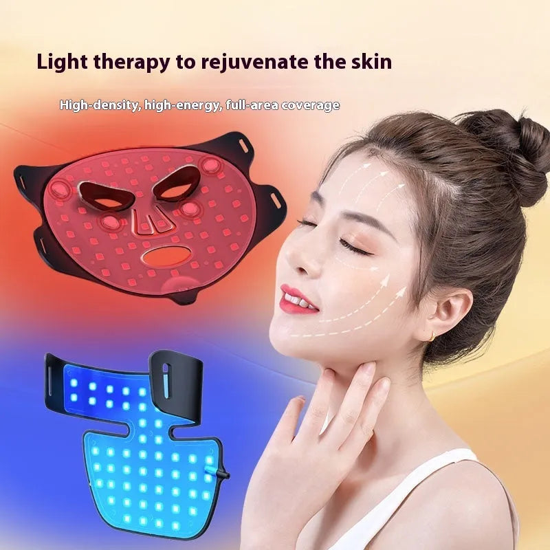 Four-color LED photon mask for home use, infrared light therapy, black model with neck care panel