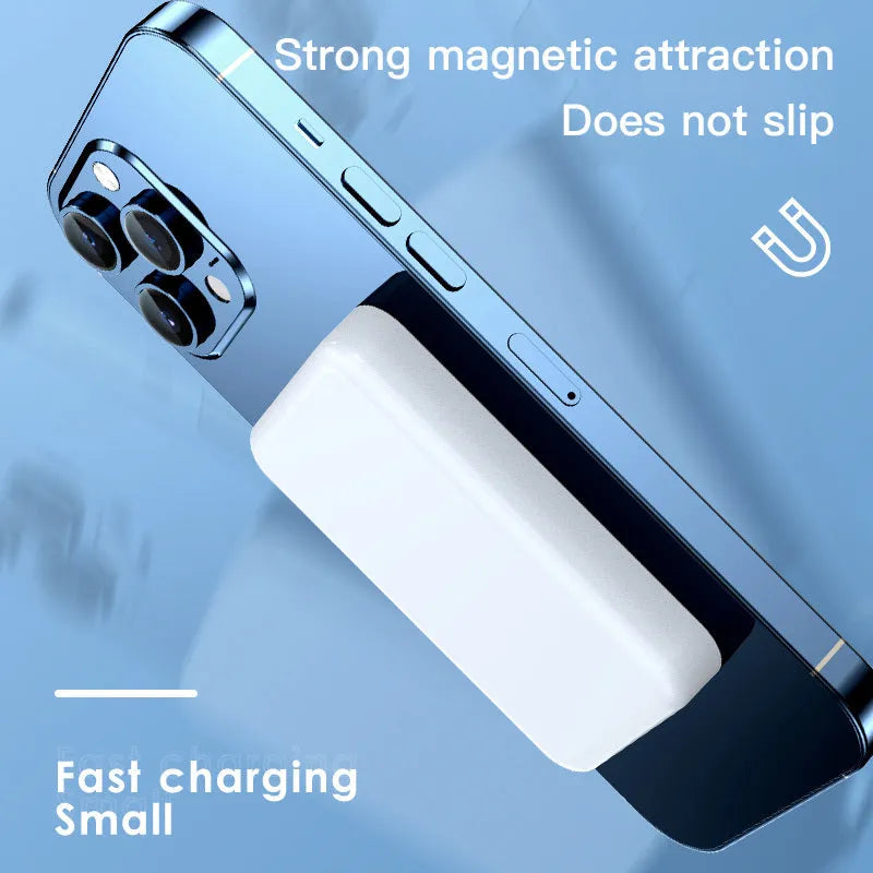 Pink magnetic wireless power bank with 20000mAh capacity measuring 100x64x18mm