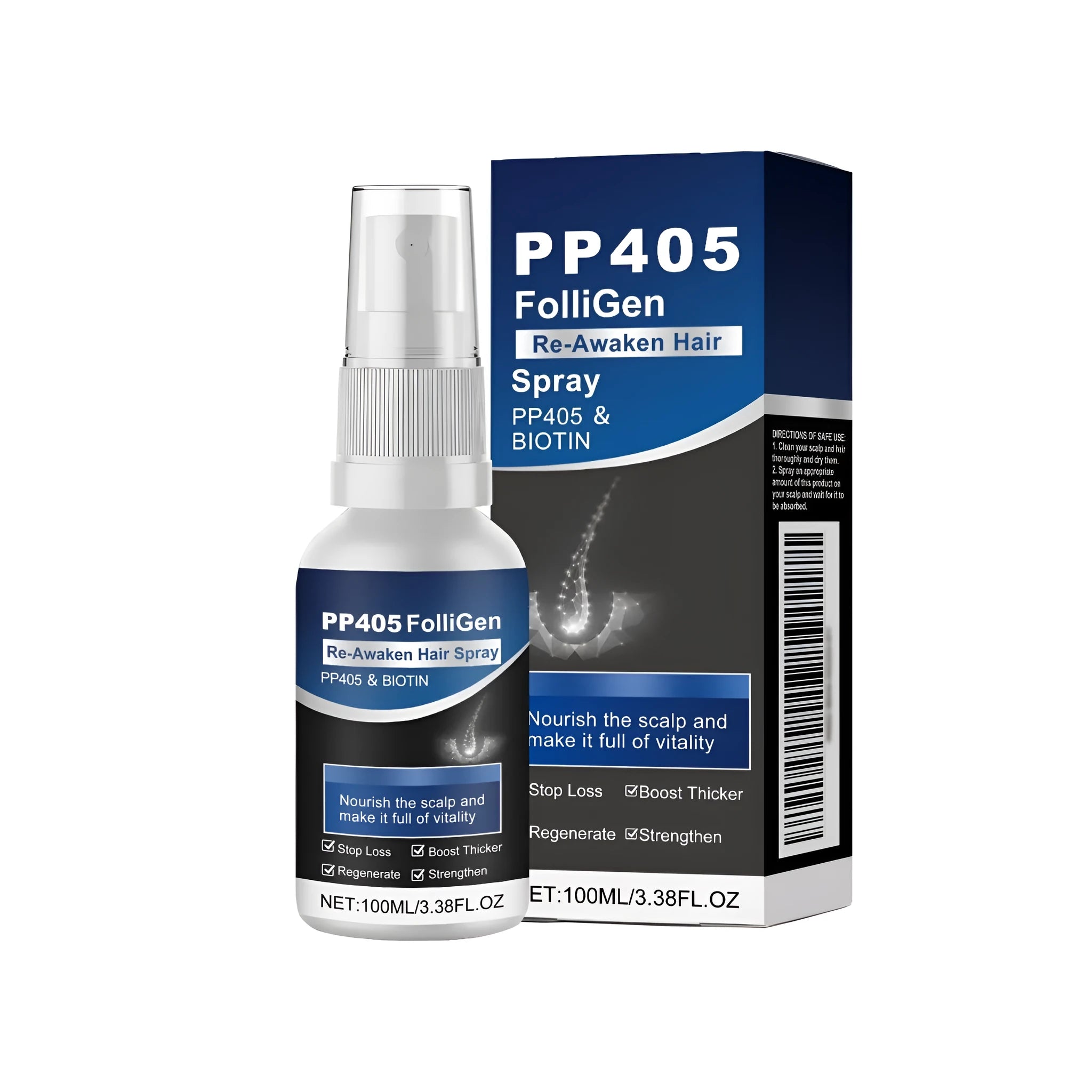 Hair nourishing spray 100ml bottle with biotin, vitamin E, ginger root and rosemary leaf oils